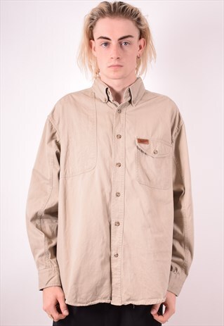 WOOLRICH MENS VINTAGE DENIM SHIRT LARGE KHAKI 90S