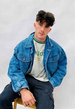 Vintage Size XL Denim Shearling Jacket In Blue