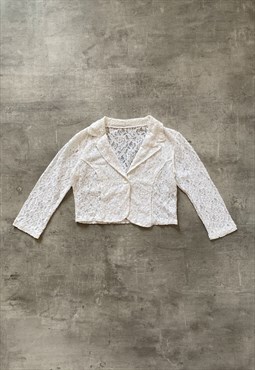  Vintage Y2K 00s lace cropped blazer jacket in white