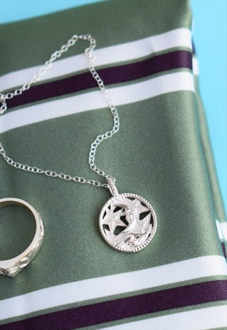 SILVER MOON STARS CELESTIAL CUT OUT NECKLACE HANDMADE