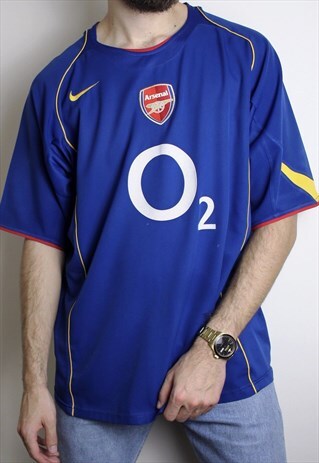 ARSENAL 2004-2005 AWAY KIT TOP MENS XL BLUE NIKE FOOTBALL