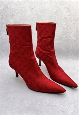 Gucci GG Ankle Boots Heels Red Logo Monogram Vintage UK 5
