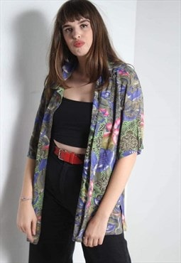 Vintage Abstract Crazy Festival Patterned Shirt Multi