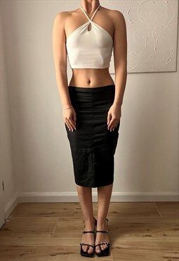 Vintage faux leather midi pencil skirt in black
