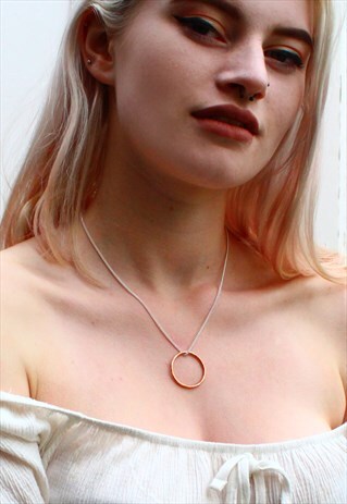 COPPER HOOP NECKLACE WITH STERLING SILVER CHAIN