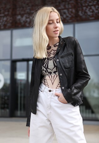 VINTAGE 90'S UNITED COLORS OF BENETTON BLACK LEATHER JACKET