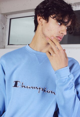 VINTAGE CHAMPION BLUE EMBROIDERED SWEATSHIRT