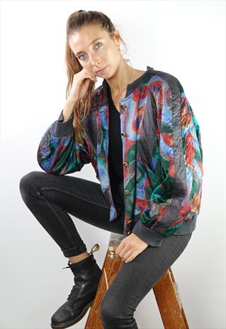 VINTAGE SATIN BOMBER JACKET OVERSIZE WOMEN