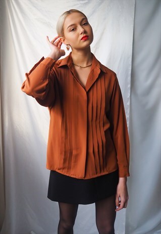 VINTAGE BROWN PLEATED SHIRT