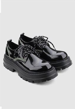 Patent finish Derby shoes platform edgy Punk brogues black