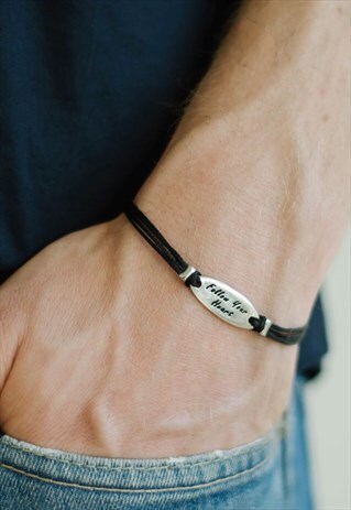 FOLLOW YOUR HEART BRACELET FOR MAN SILVER CHARM BLACK CORD
