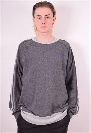 ADIDAS MENS VINTAGE SWEATSHIRT JUMPER XL GREY 90S