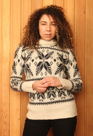 VINTAGE 1980S GREY AND BLUE PATTERNED JUMPER