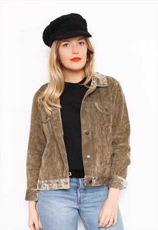 VINTAGE 90S GREEN CORD VELVET COLLAR JACKET
