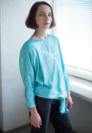 VINTAGE 70'S MINT BLUE SHIMMERING BLOUSE