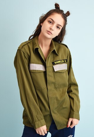 90'S RETRO MILITARY STYLE KHAKI WORKWEAR SHIRT