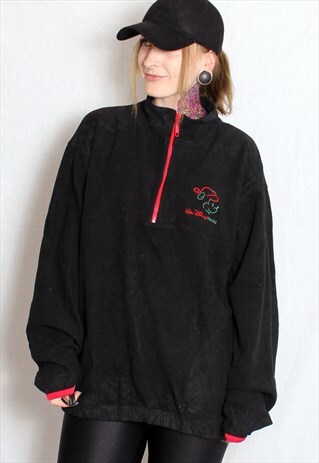 VINTAGE BLACK MICKEY MOUSE 90S 1/4 ZIP FLEECE