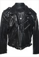 Vintage Black Biker Style Leather Jacket - L