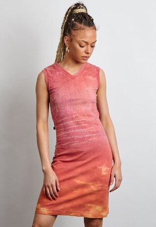 VINTAGE 90'S CAVALLI RED ACID WASH MIDI DRESS