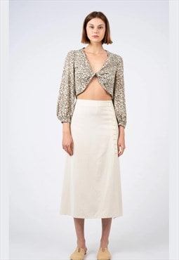 Linen Midi Skirt - Stone