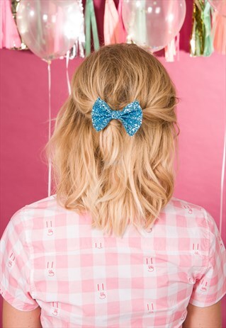 BLUE HAIR BOW, GLITTER HAIR BOW, BOW HAIR CLIP