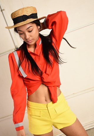 VINTAGE 80S PUFF SLEEVE PARIS CHIC SHIRT BLOUSE IN RED