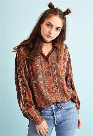 90'S RETRO SHIMMER OVERSIZED SHIRT BLOUSE TOP