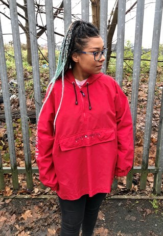 VINTAGE DISNEY 1/2 ZIP RED SHELL SMOCK JACKET TOP