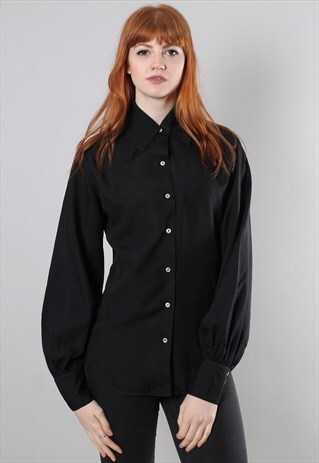 VINTAGE 80S BLACK PUFF SLEEVE BLOUSE