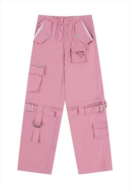 Parachute joggers multi pocket pants skater trousers in pink