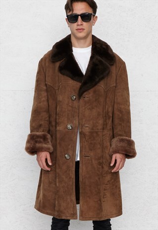 VINTAGE BROWN SUEDE SHEARLING COAT