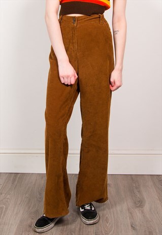 VINTAGE 90'S KICK FLARE BROWN CORD HIGH WAIST TROUSERS