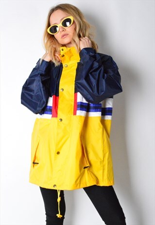VINTAGE 90S YELLOW COLOUR BLOCK RAIN COAT JACKET