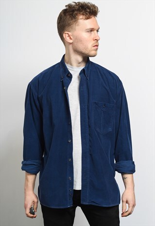 VINTAGE CORDUROY CORD SHIRT BLUE