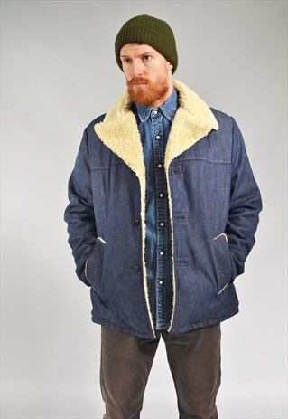 VINTAGE DARK BLUE LINED DENIM SHERPA JACKET