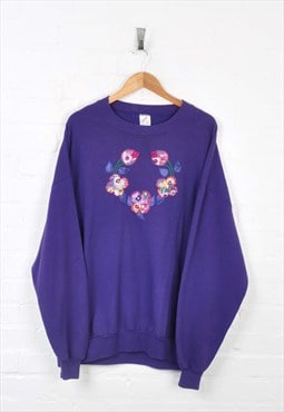 Retro Flower Embroidered Sweater Purple Ladies XXXL CV4151