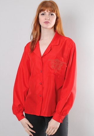 VINTAGE 80S RED EMBROIDERED BLOUSE