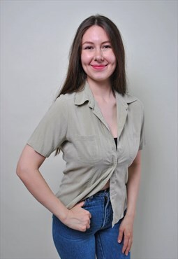 Vintage casual blouse, minimalist button up shirt