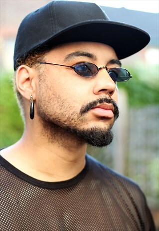 BLACK UNISEX RETRO OVAL SUNGLASSES