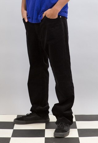 BLACK RIB CORD TROUSERS