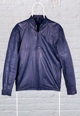 Vintage Genuine Leather Jacket Blue Made in UK Medium
