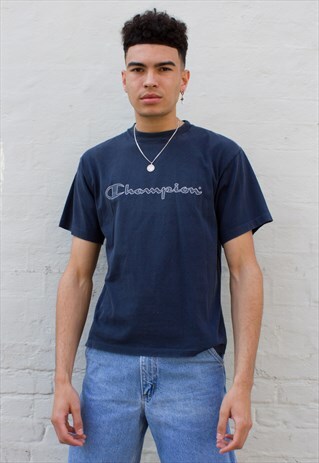 90S VINTAGE CHAMPION SPORTS UNISEX LOGO T-SHIRT IN NAVY BLUE