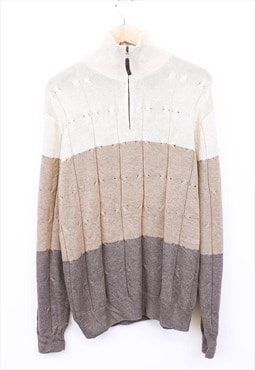 Vintage Nautica Knitted Jumper Cream Brown Colour Block