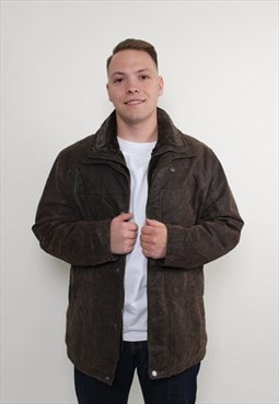 90s casual leather jacket, vintage men winter worker jacket