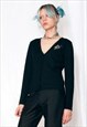 VINTAGE CARDIGAN Y2K BUTTERFLY EMBROIDERY TOP IN BLACK