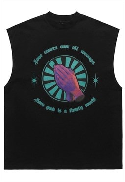 Prayer tank top surfer vest retro religion sleeveless tshirt
