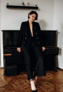 Woolen double-breasted black suit