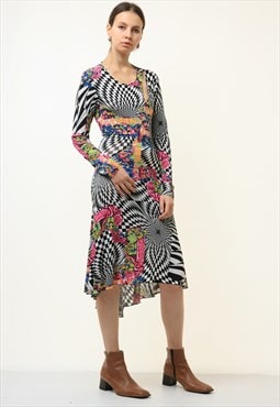 VERSACE Jeans Couture Floral Midi Abstract Dress S 4692