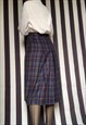 VINTAGE 80S PLEATED NAVY MIDI/MAXI TARTAN LONG SKIRT, UK12