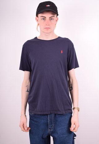 POLO RALPH LAUREN MENS VINTAGE T-SHIRT TOP LARGE BLUE 90'S